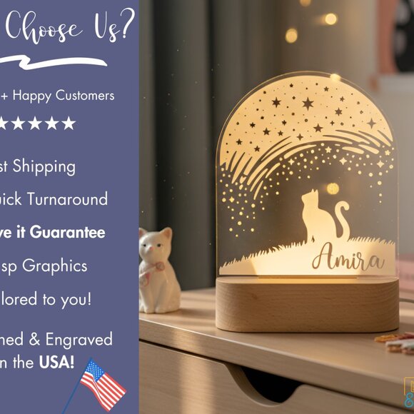 Personalized Cat Night Light – Custom LED Lamp Kids Room Decor - Picture 4 of 8